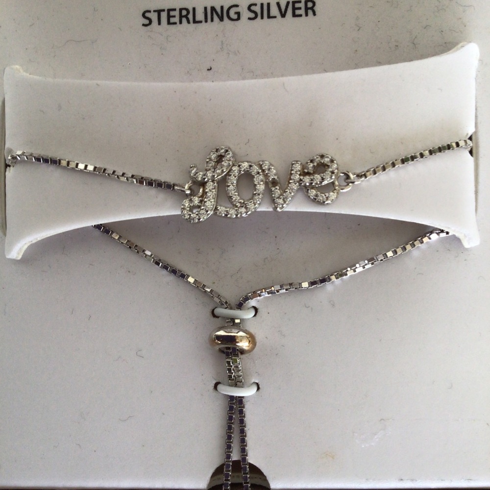 NWT BRILLIANCE FAUX DIAMOND STERLING SILVER BOLO BRACELET NWT